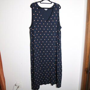 J Jill Womens 4X Polka Dot Sleeveless Jersey Knit Midi Maxi Dress Navy Lagenlook